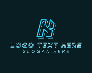 Digital - Neon Retro Gaming Letter K logo design