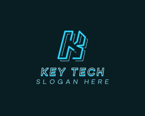 Neon Retro Gaming Letter K logo design