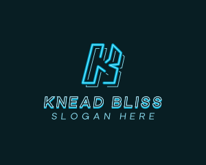 Neon Retro Gaming Letter K logo design