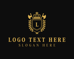 High End - Royal Crown Ax Shield logo design