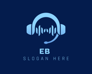 Audio Transcriber - Blue Music Headphone logo design