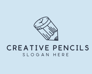 Minimalist Pencil Clock  logo design