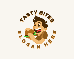Delicious - Fast Food Burger Guy logo design