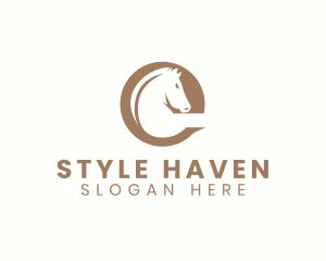 Horse Race - Fierce Stallion Horse Letter E logo design