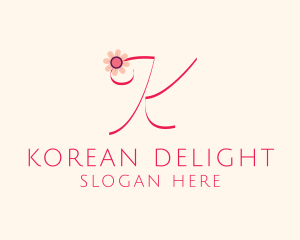 Pink Flower Letter K logo design