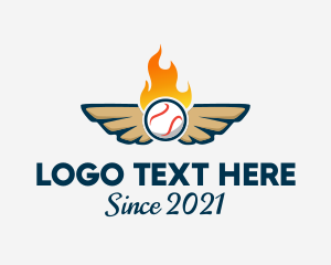 Baseball - Winged Baseball Fire logo design