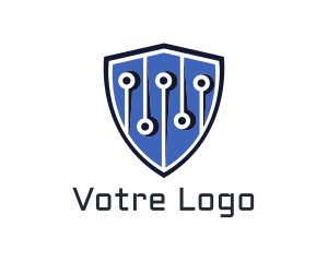 Blue - Computer Circuit Tech Shield logo design