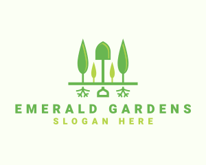 Landscaping Shovel Trees logo design