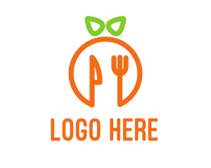 Lunch - Orange Knife & Fork logo design