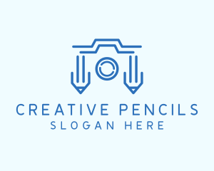 Blue Camera Pencil logo design