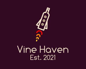 Wine Bottle Rocketship logo design