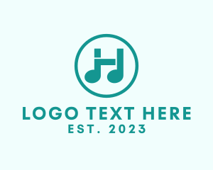 Music Lesson - Music Note Letter H logo design