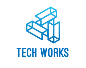 Blue Tech Startup Wireframe logo design