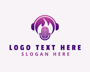 Radio - Flaming Podcast Mic logo design