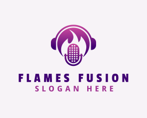 Flaming Podcast Mic logo design