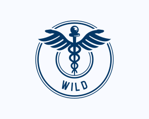 Staff - Caduceus Snake Wings logo design