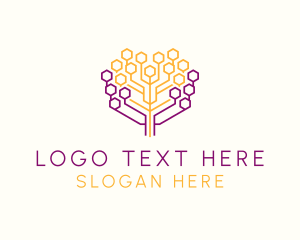 System - Abstract Honeycomb Tree logo design