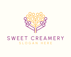 Digital Honeycomb Tree logo design