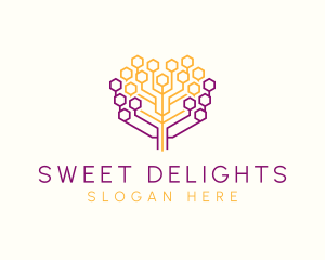 Digital Honeycomb Tree logo design