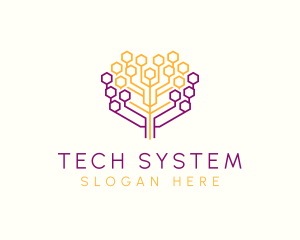 System - Digital Honeycomb Tree logo design