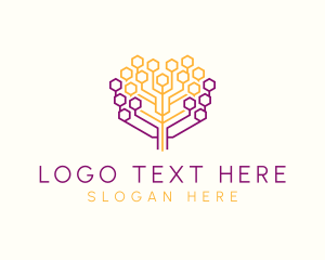 Bee - Digital Honeycomb Tree logo design