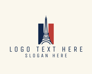 Town - Eiffel Tower France Flag logo design
