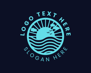 Beach - Sunrise Ocean Waves logo design
