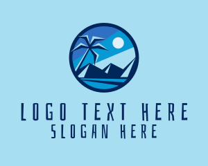 Backpacking - Mountain Beach Palm Tree logo design