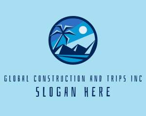Travel - Mountain Beach Palm Tree logo design
