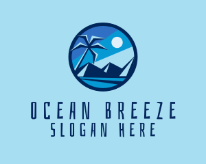 Seashore - Mountain Beach Palm Tree logo design