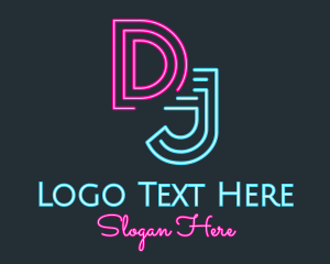 Letter Dj - Neon Media Radio Station DJ logo design