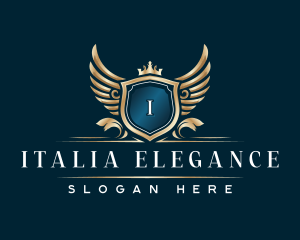 Elegant Crown Crest Wing logo design