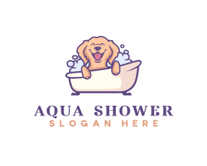 Shower - Golden Retriever Bathtub logo design