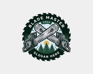 Chainsaw Pine Tree Blade logo design