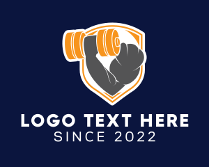 Muscular - Dumbbell Arm Muscle Shield logo design