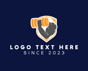 Weightlifter - Dumbbell Arm Muscle Shield logo design