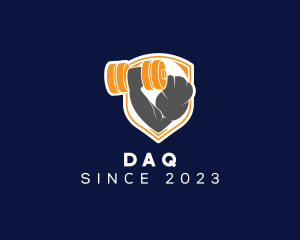 Training - Dumbbell Arm Muscle Shield logo design
