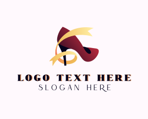 Peep Toe - Ribbon High Heel Shoe logo design