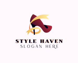 Shoe - Ribbon High Heel Shoe logo design