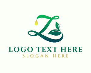 Handwriting - Droplet Leaves Letter Z logo design