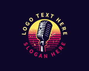 Talk Show - Retro Podcast Microphone logo design