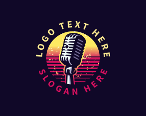 Singing - Retro Podcast Microphone logo design