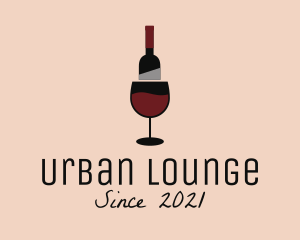 Lounge - Red Wine Bottle Glass logo design