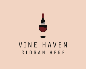 Wine Bar - Red Wine Bottle Glass logo design