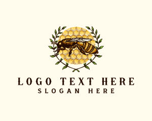 Vintage - Organic Bee Honey Wreath logo design