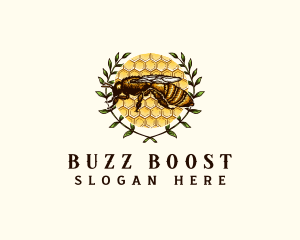 Organic Bee Honey Wreath logo design