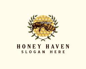 Organic Bee Honey Wreath logo design