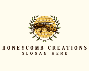 Organic Bee Honey Wreath logo design