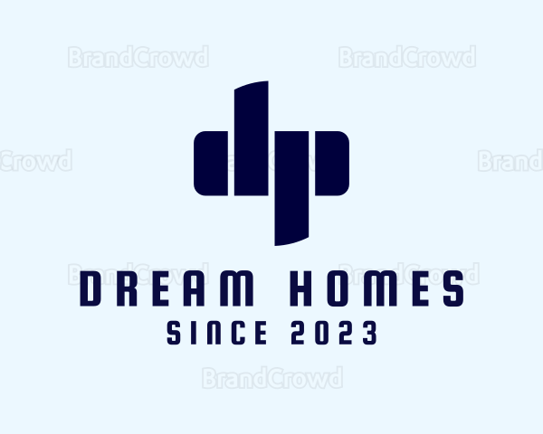 Blue Futuristic Letter DP Logo
