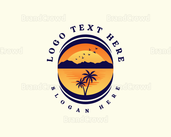 Tropical Beach Mountain Logo